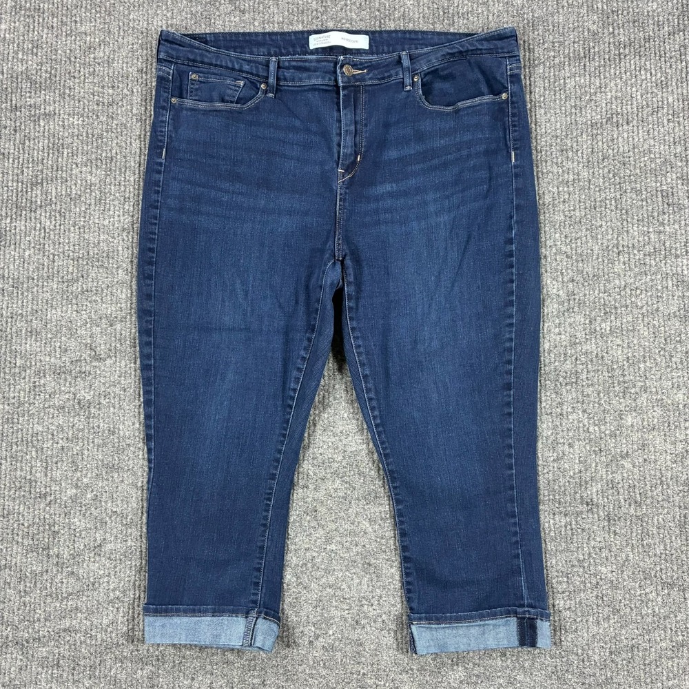 Signature by Levi Strauss Womens Mid Rise Capri Jeans 20 Dark Wash Denim Cuffed